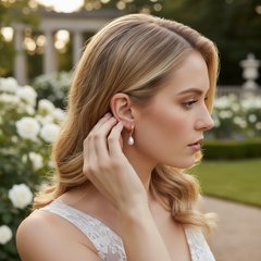 CUBIC ZIRCONIA COLLECTION - 14K GOLD PLATED PEARL DROP EARRINGS - CZER947