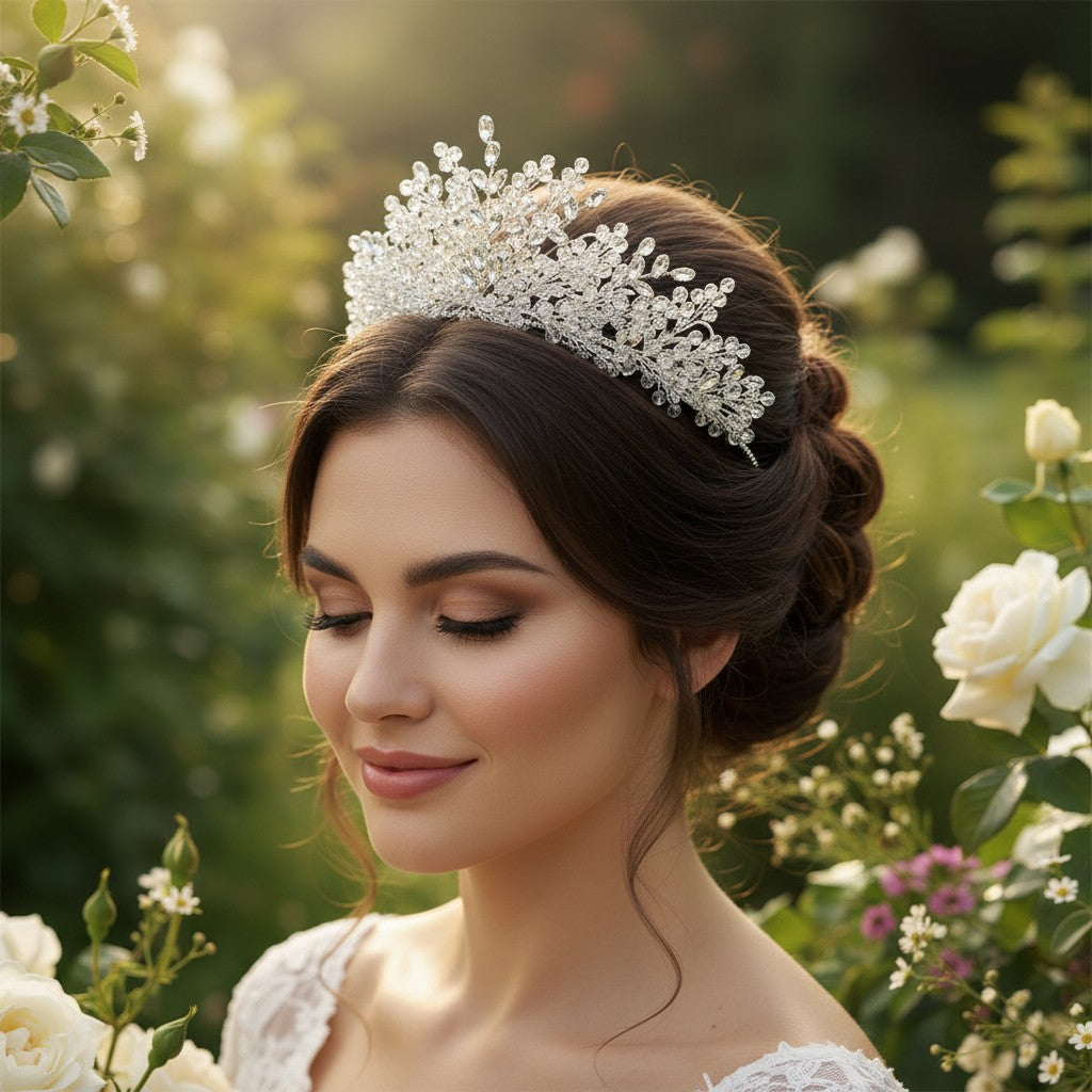 ATHENA COLLECTION - CRYSTAL EXTRAVAGANCE TIARA - AHB259 SILVER