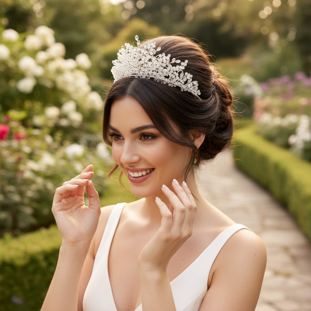 ATHENA COLLECTION - CRYSTAL EXTRAVAGANCE TIARA - AHB259 SILVER