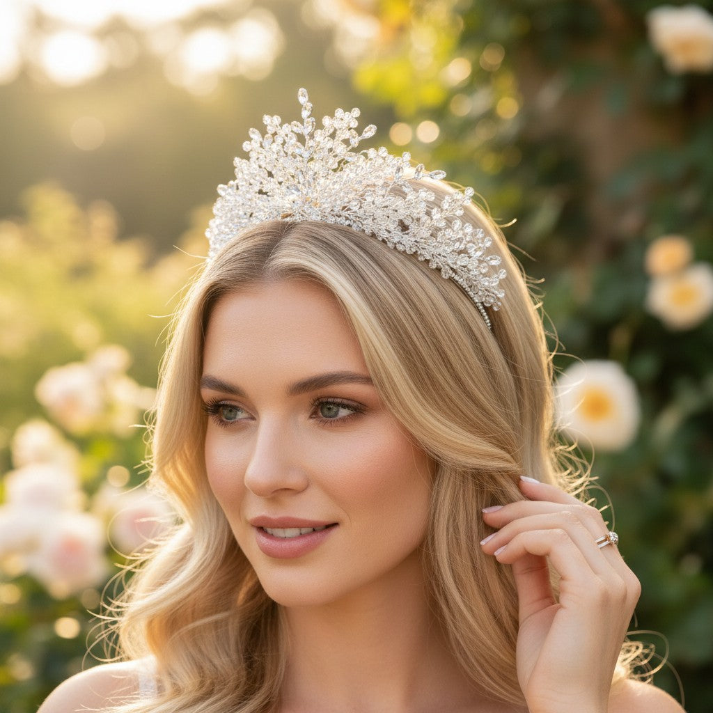 ATHENA COLLECTION - CRYSTAL EXTRAVAGANCE TIARA - AHB259 SILVER