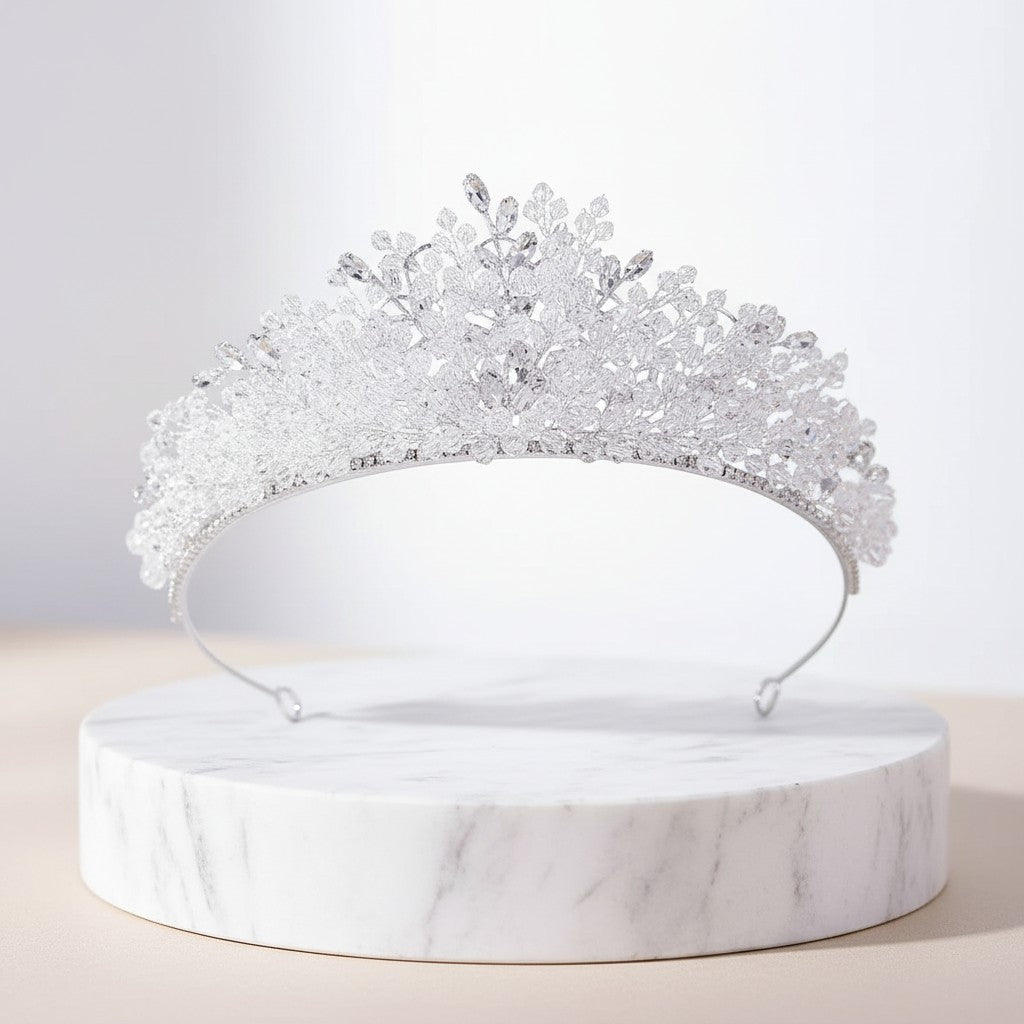 ATHENA COLLECTION - CRYSTAL EXTRAVAGANCE TIARA - AHB259 SILVER