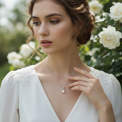 CUBIC ZIRCONIA COLLECTION - FRESHWATER PEARL NECKLACE SET - CZNK296 SILVER