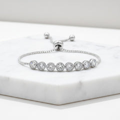 CUBIC ZIRCONIA COLLECTION - SIMPLY CHIC ADJUSTABLE BRACELET - BR182 SILVER