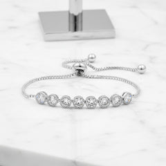 CUBIC ZIRCONIA COLLECTION - SIMPLY CHIC ADJUSTABLE BRACELET - BR182 SILVER