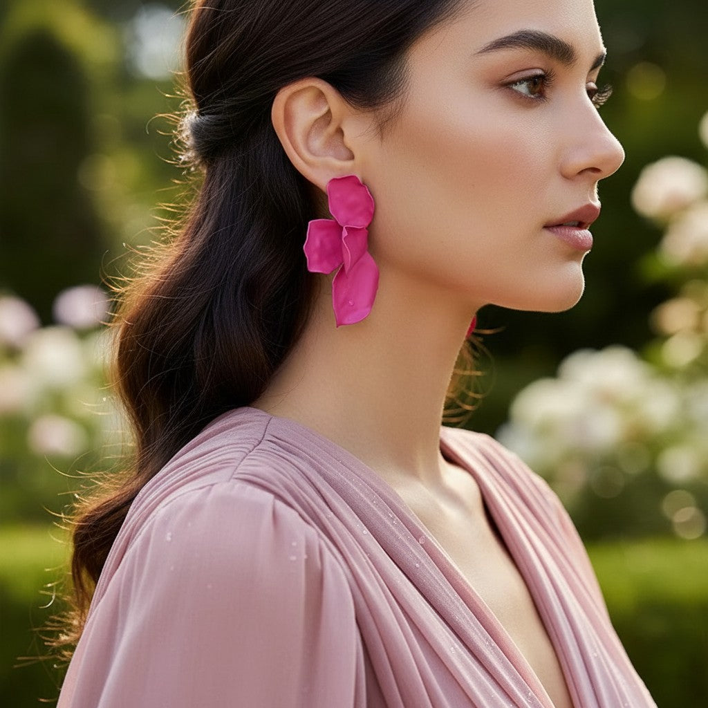 ATHENA COLLECTION - STATEMENT FLOWER EARRINGS - CZER950 HOT PINK