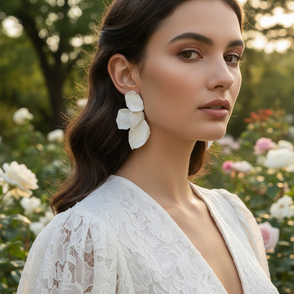 ATHENA COLLECTION - STATEMENT FLOWER EARRINGS - CZER950 WHITE