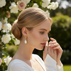 ATHENA COLLECTION - GOLD PEARL KNOT EARRINGS - CZER952 GOLD