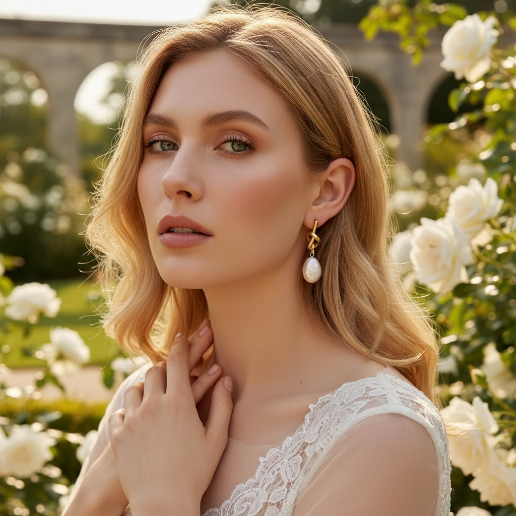 ATHENA COLLECTION - GOLD PEARL KNOT EARRINGS - CZER952 GOLD