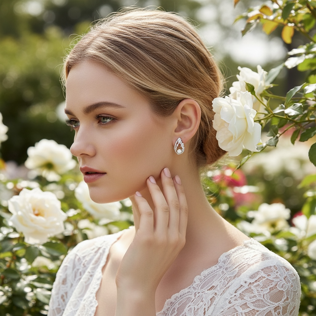 CUBIC ZIRCONIA COLLECTION - DAINTY CRYSTAL EARRING - CZER953 SILVER