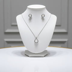 CUBIC ZIRCONIA COLLECTION - FRESHWATER PEARL NECKLACE SET - 925 -SILVER CZNK297