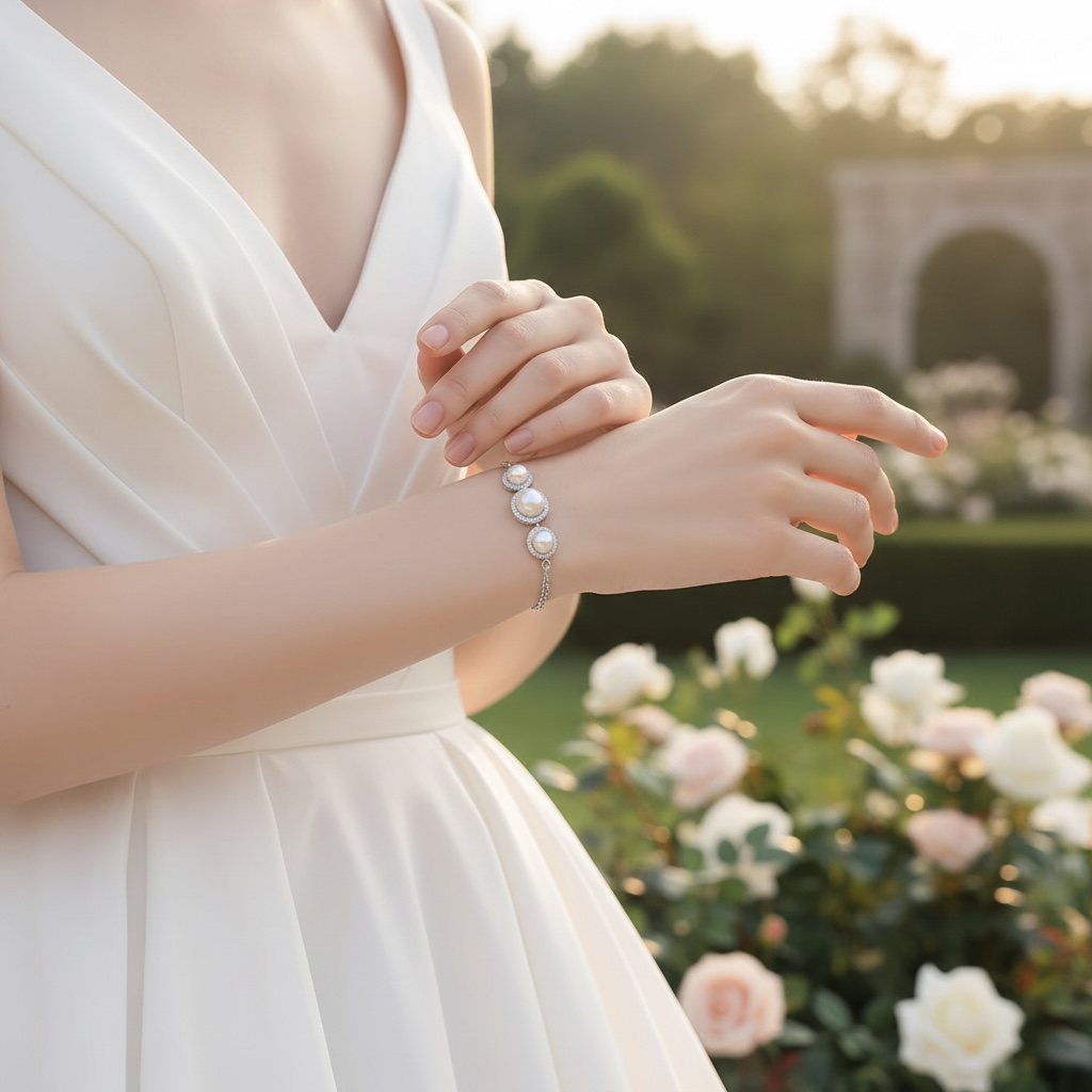 CUBIC ZIRCONIA COLLECTION - FRESHWATER PEARL BRACELET -925 SILVER