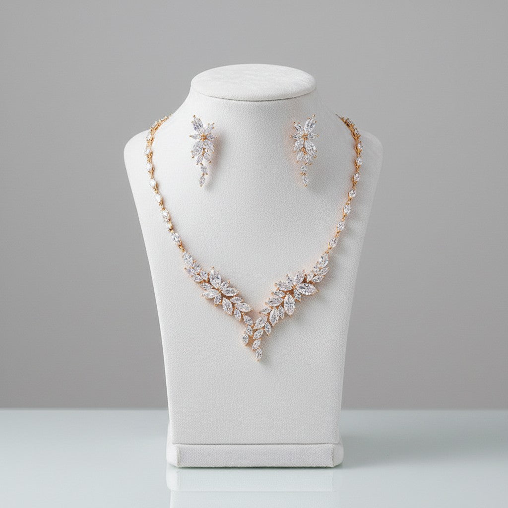 CUBIC ZIRCONIA COLLECTION - CRYSTAL ALLURE NECKLACE SET - CZNK228 - ROSE GOLD