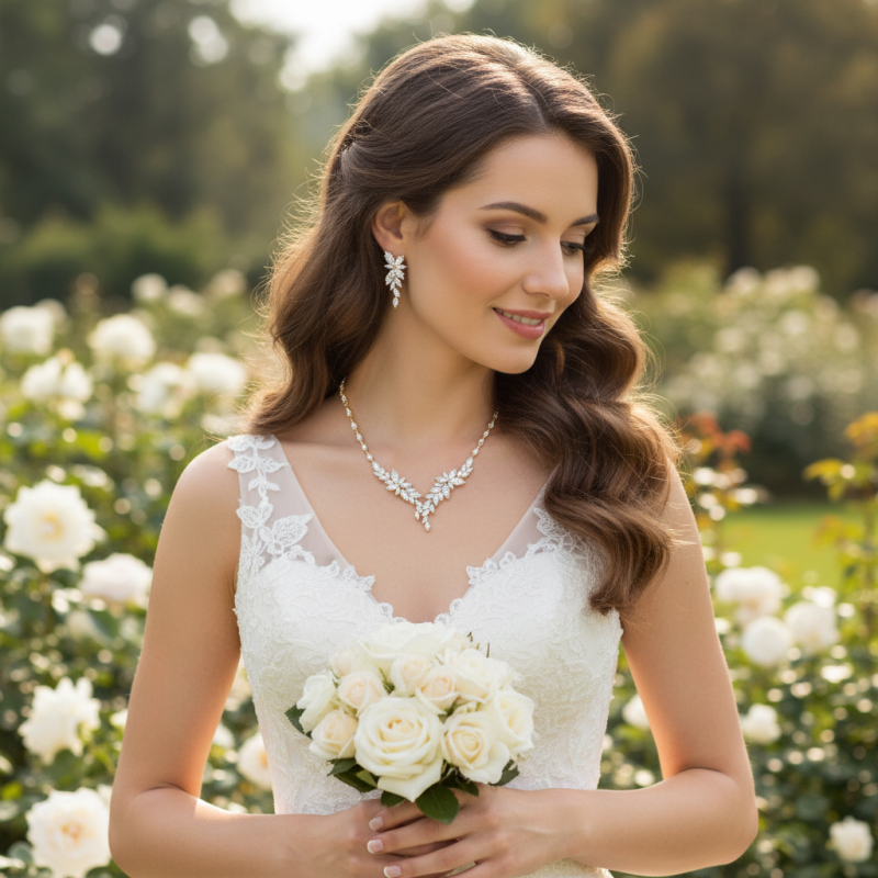 CUBIC ZIRCONIA COLLECTION - CRYSTAL ALLURE NECKLACE SET - CZNK228 - ROSE GOLD
