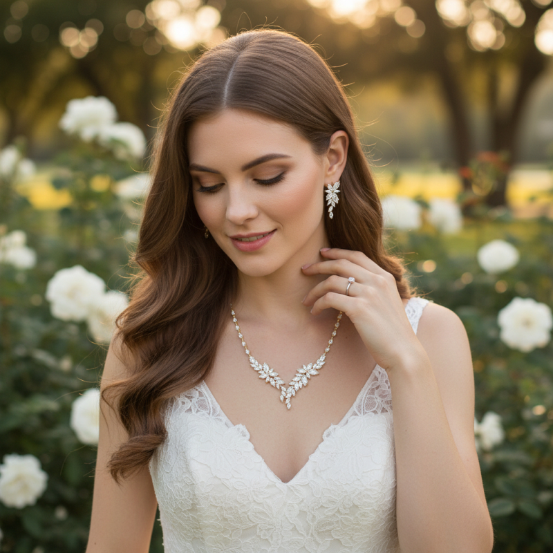 CUBIC ZIRCONIA COLLECTION - CRYSTAL ALLURE NECKLACE SET - CZNK228 - ROSE GOLD