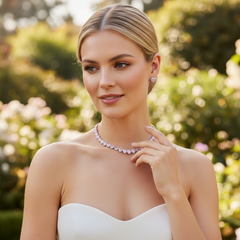 CUBIC ZIRCONIA COLLECTION - CHIC PINK HEART NECKLACE SET - CZNK298 PINK