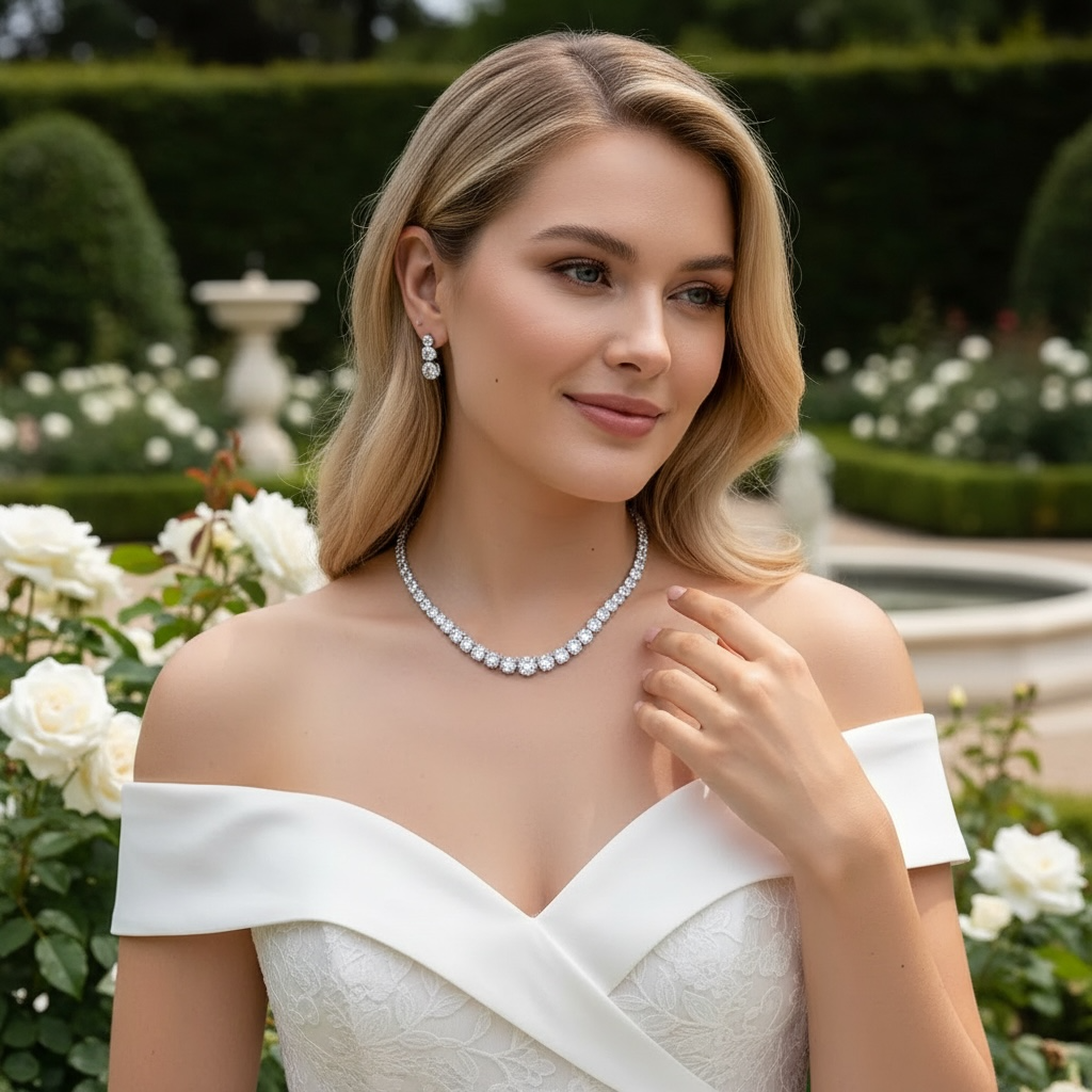 CUBIC ZIRCONIA COLLECTION - PRETTY CHIC NECKLACE SET - CZNK300 SILVER