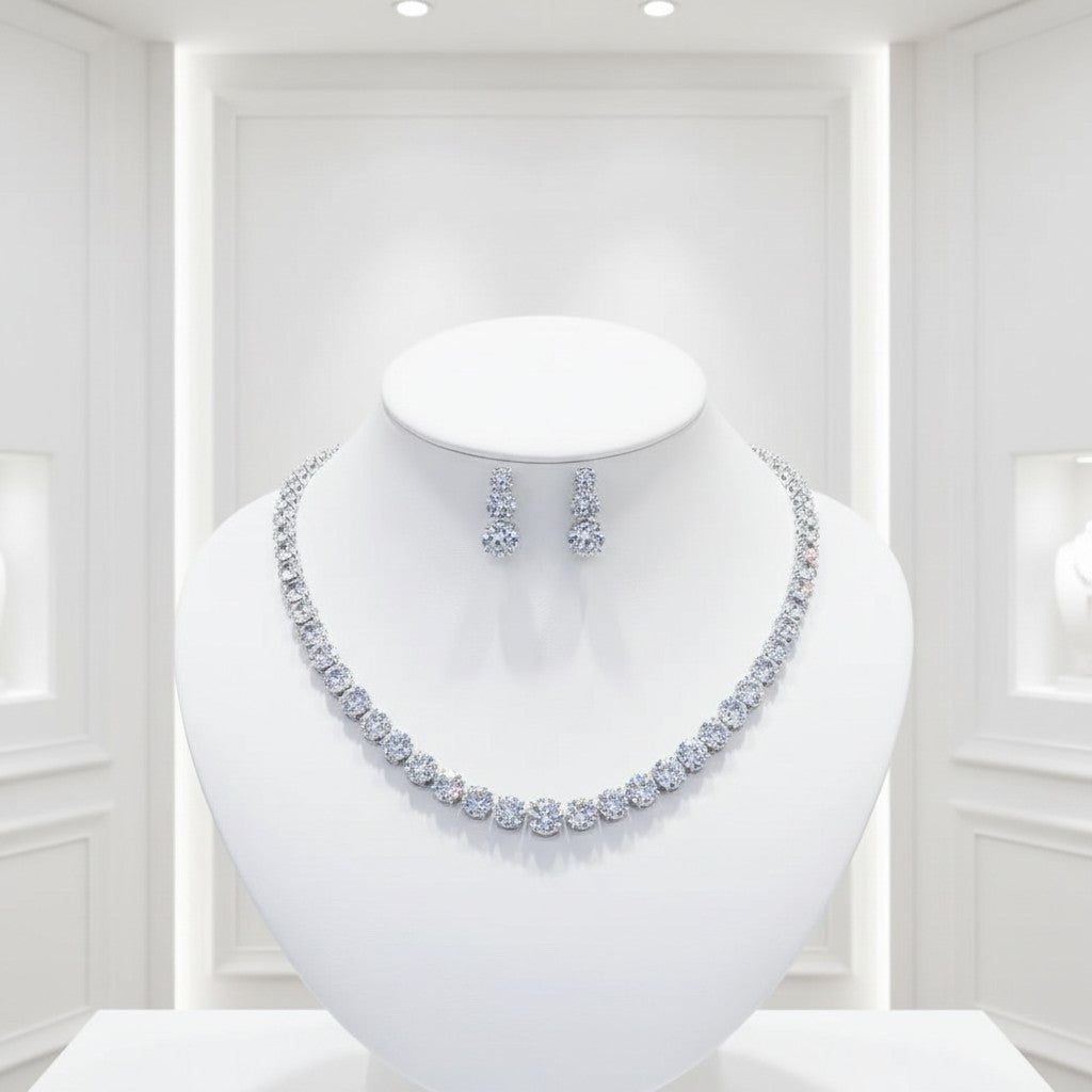 CUBIC ZIRCONIA COLLECTION - PRETTY CHIC NECKLACE SET - CZNK300 SILVER