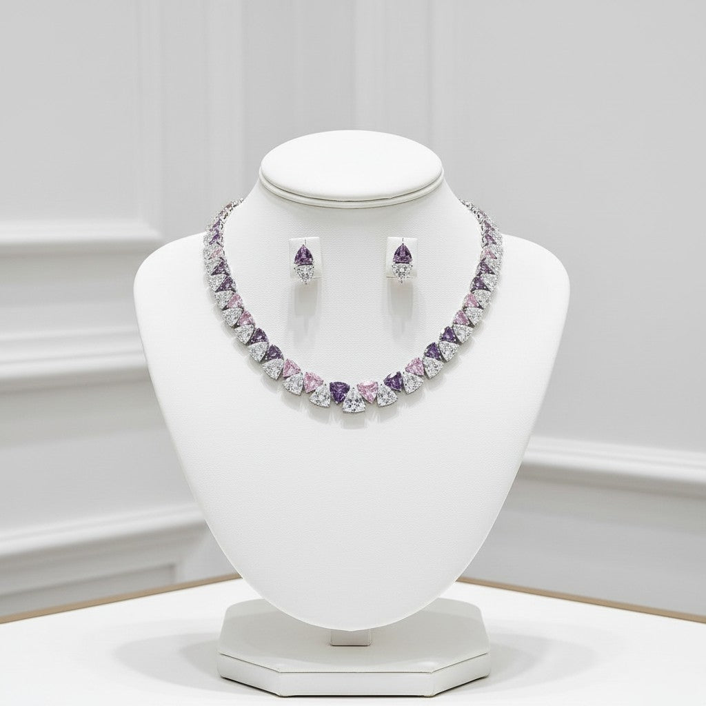 CUBIC ZIRCONIA COLLECTION - STATEMENT NECKLACE SET - CZNK286 AMETHYST