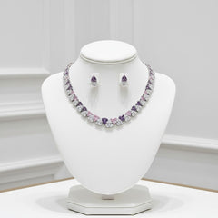 CUBIC ZIRCONIA COLLECTION - STATEMENT NECKLACE SET - CZNK286 AMETHYST