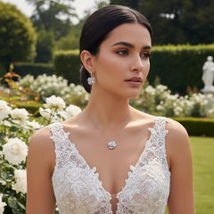 CUBIC ZIRCONIA COLLECTION - VINTAGE ROSE NECKLACE SET - CZNK301 SILVER