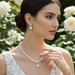 ATHENA COLLECTION - CHIC PEARL NECKLACE SET - CZNK302 SILVER