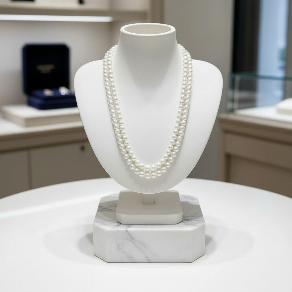 ATHENA COLLECTION - COUTURE DOUBLE ROW PEARL NECKLACE - CNK303 SILVER