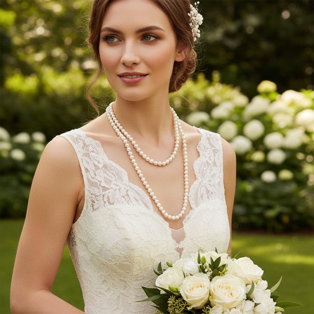ATHENA COLLECTION - COUTURE DOUBLE ROW PEARL NECKLACE - CNK303 SILVER