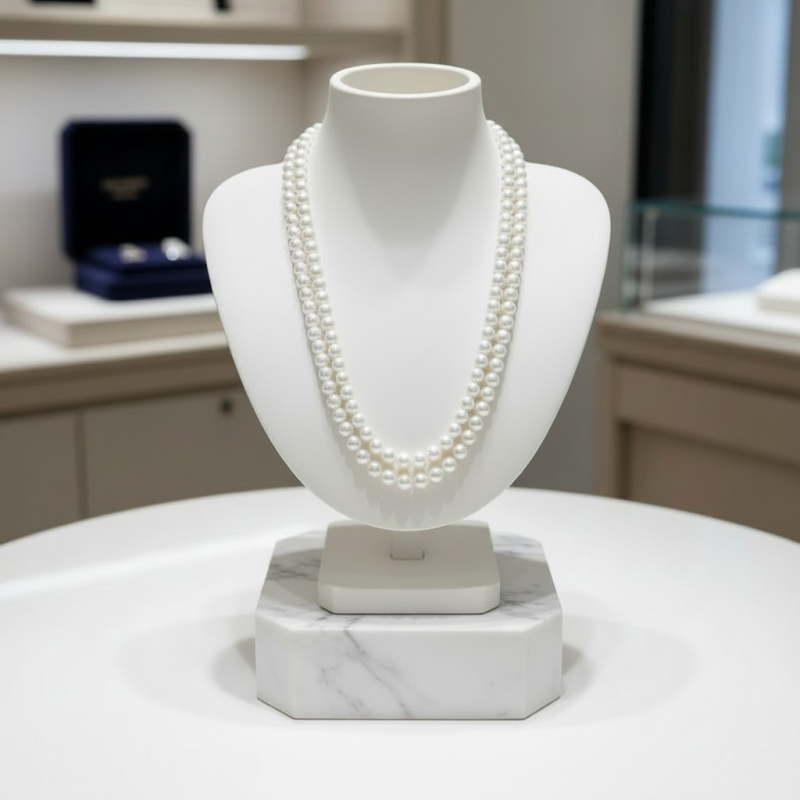 ATHENA COLLECTION - COUTURE DOUBLE ROW PEARL NECKLACE - CNK303 SILVER