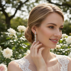 CUBIC ZIRCONIA COLLECTION - GLITZY PEARL DROP EARRINGS - CZER957 SILVER
