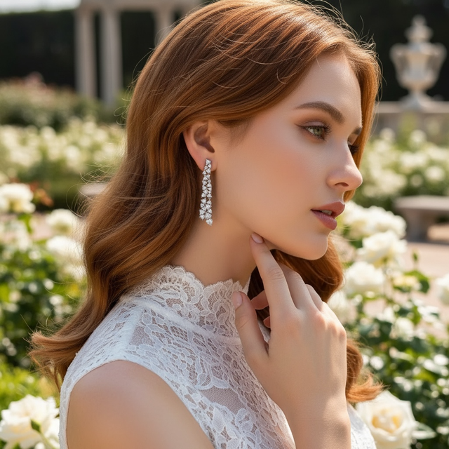 CUBIC ZIRCONIA COLLECTION - STATEMENT WATERFALL EARRINGS - CZER900 SILVER