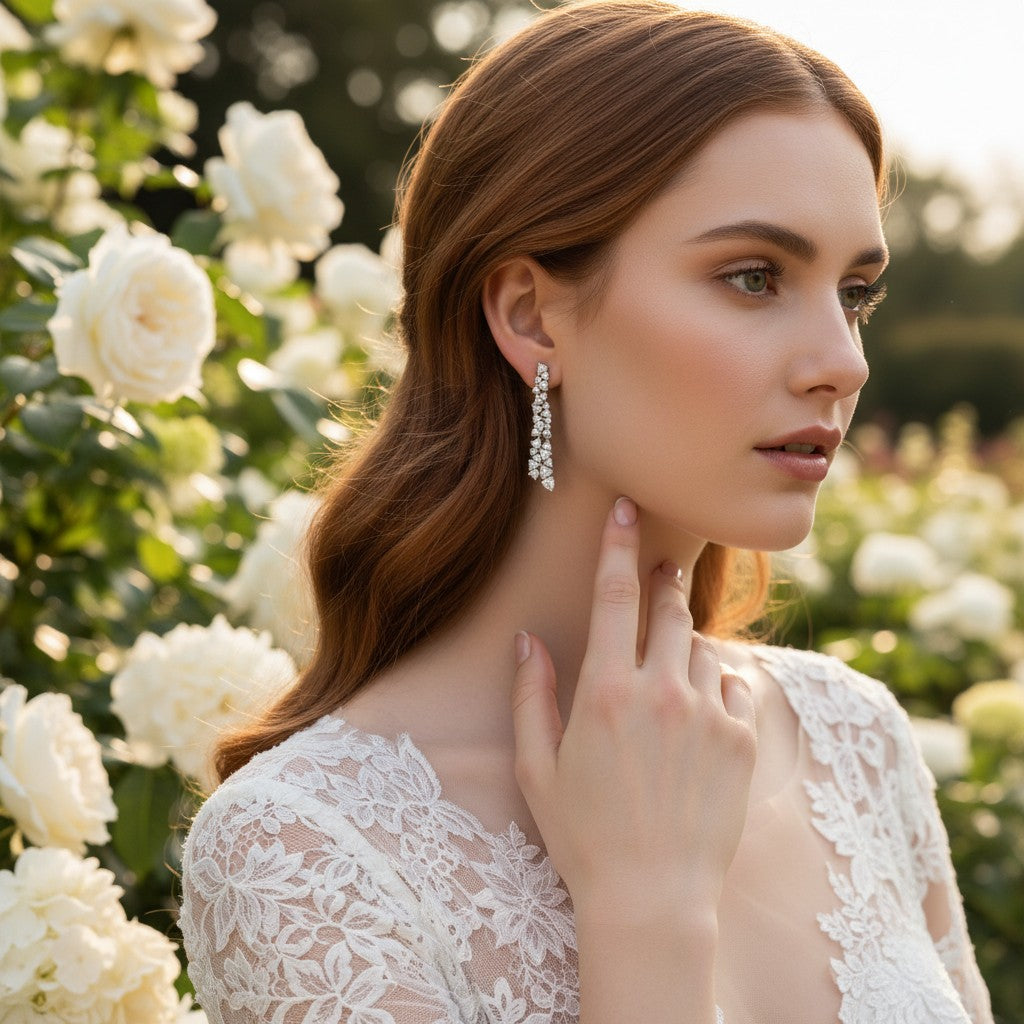 CUBIC ZIRCONIA COLLECTION - STATEMENT WATERFALL EARRINGS - CZER900 SILVER