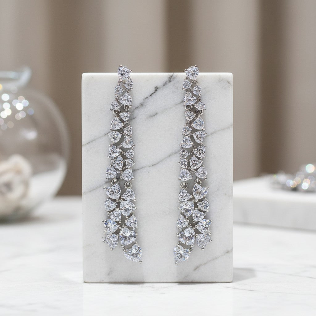 CUBIC ZIRCONIA COLLECTION - STATEMENT WATERFALL EARRINGS - CZER900 SILVER