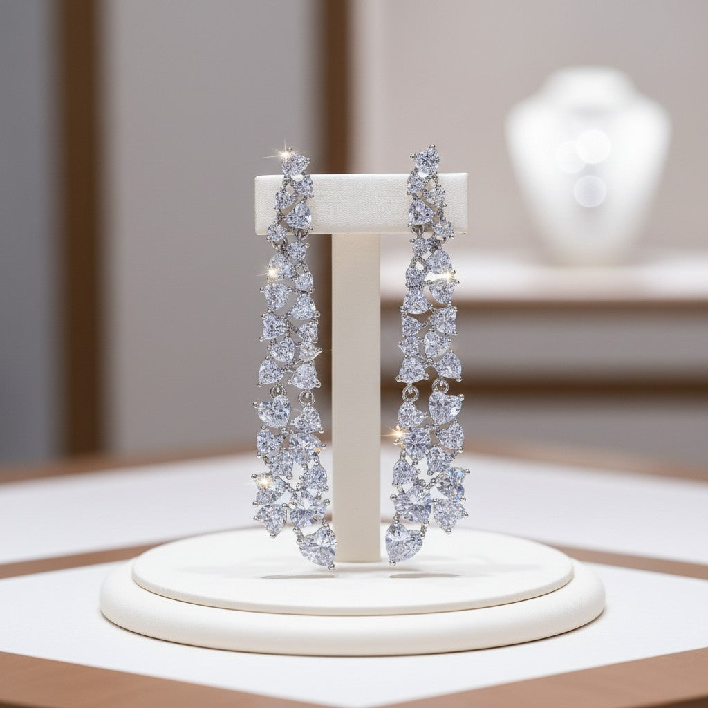 CUBIC ZIRCONIA COLLECTION - STATEMENT WATERFALL EARRINGS - CZER900 SILVER