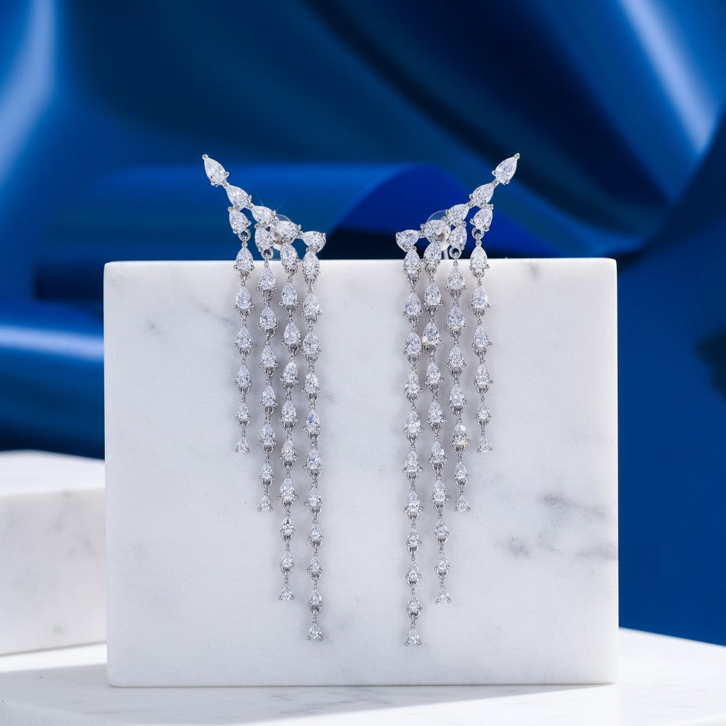 CUBIC ZIRCONIA COLLECTION - RADIANCE CASCADE EARRINGS - CZER959
