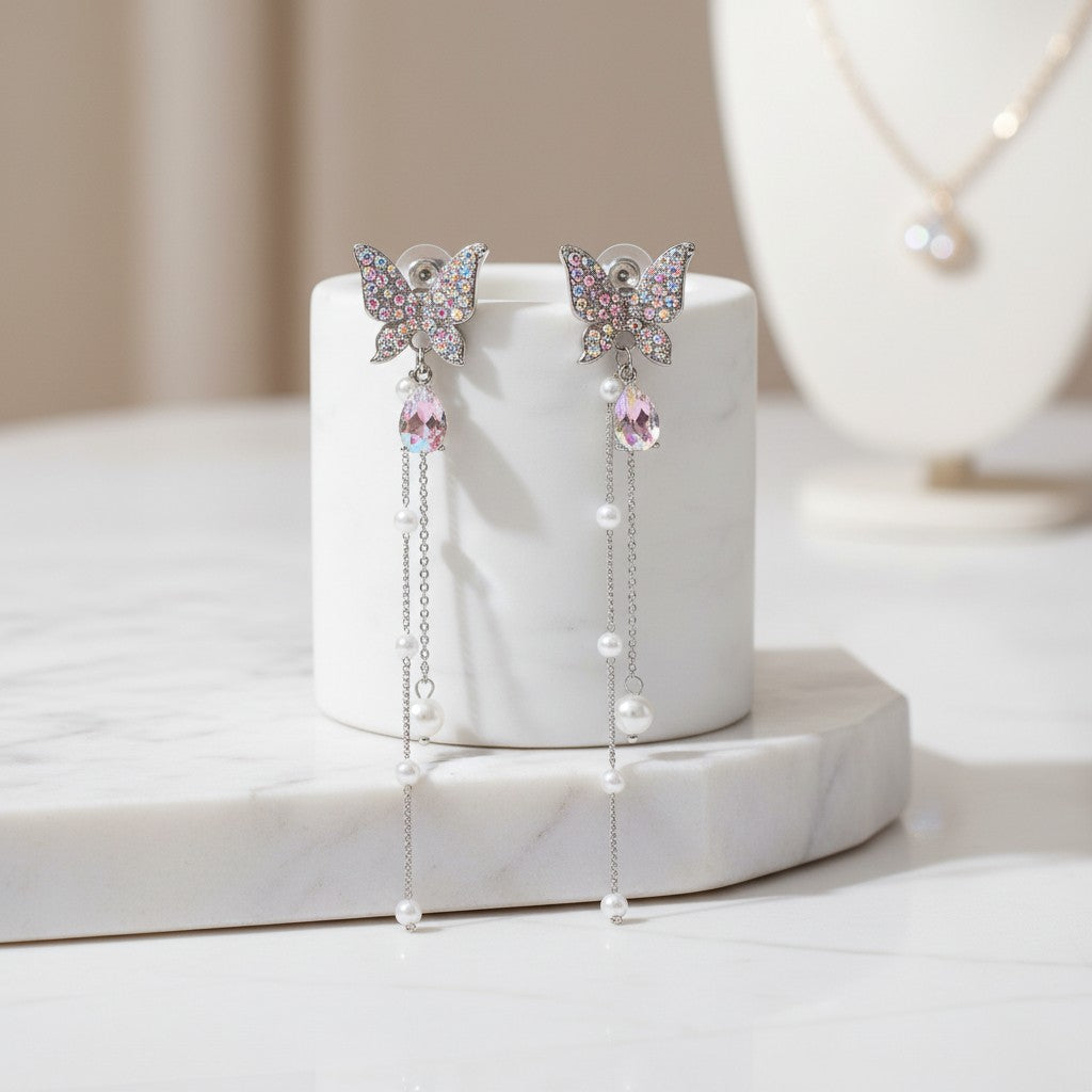 CUBIC ZIRCONIA COLLECTION - CRYSTAL ALLURE BUTTERFLY EARRINGS - AB- CZER962