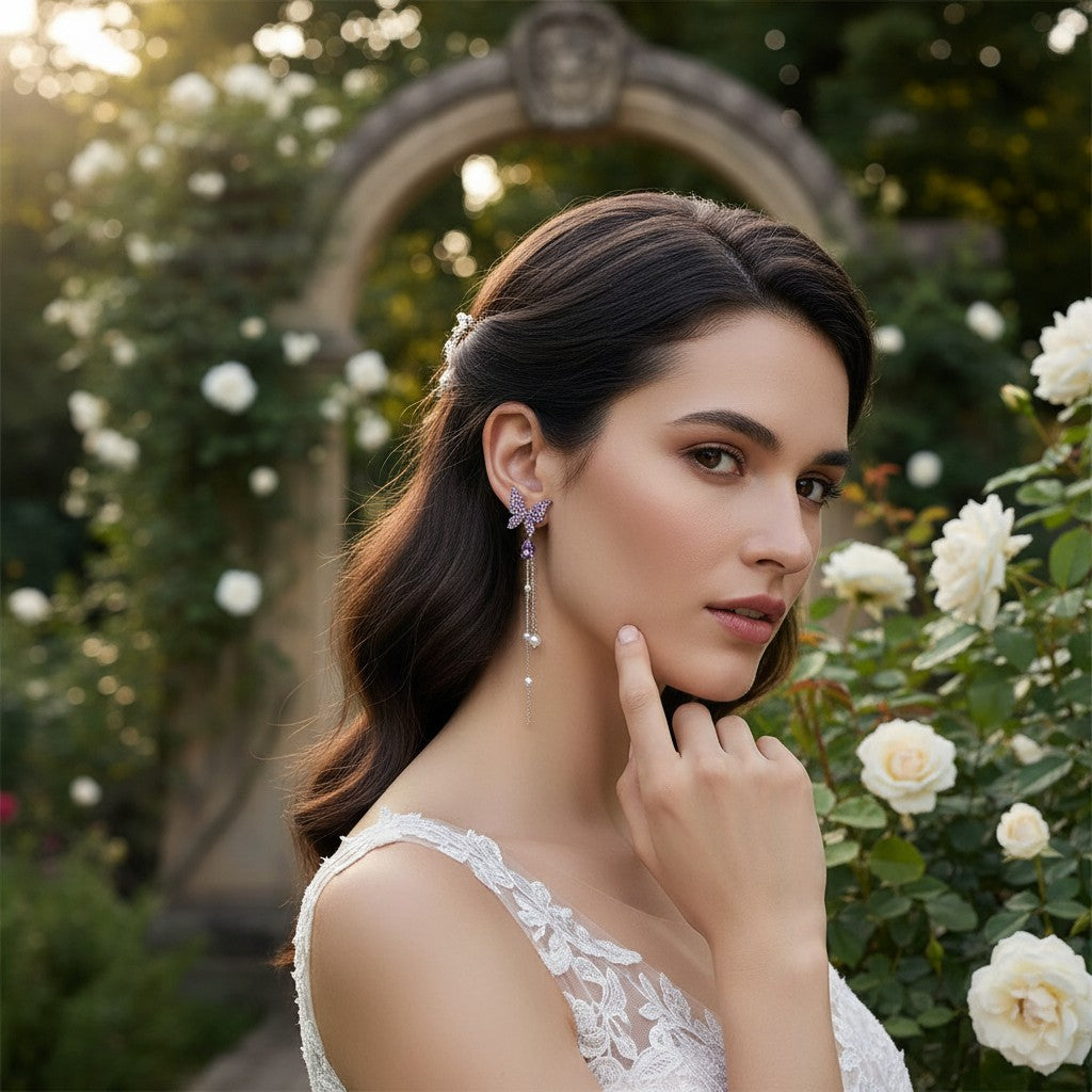 CUBIC ZIRCONIA COLLECTION - CRYSTALLURE BUTTERFLY EARRINGS - AMETHYST - CZER962