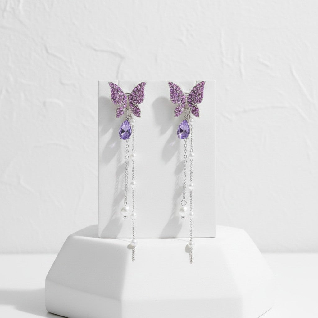 CUBIC ZIRCONIA COLLECTION - CRYSTALLURE BUTTERFLY EARRINGS - AMETHYST - CZER962