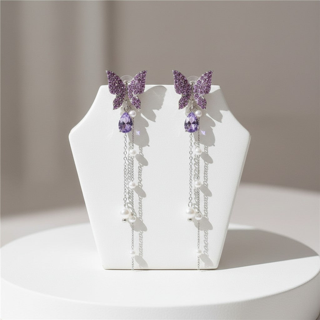 CUBIC ZIRCONIA COLLECTION - CRYSTALLURE BUTTERFLY EARRINGS - AMETHYST - CZER962