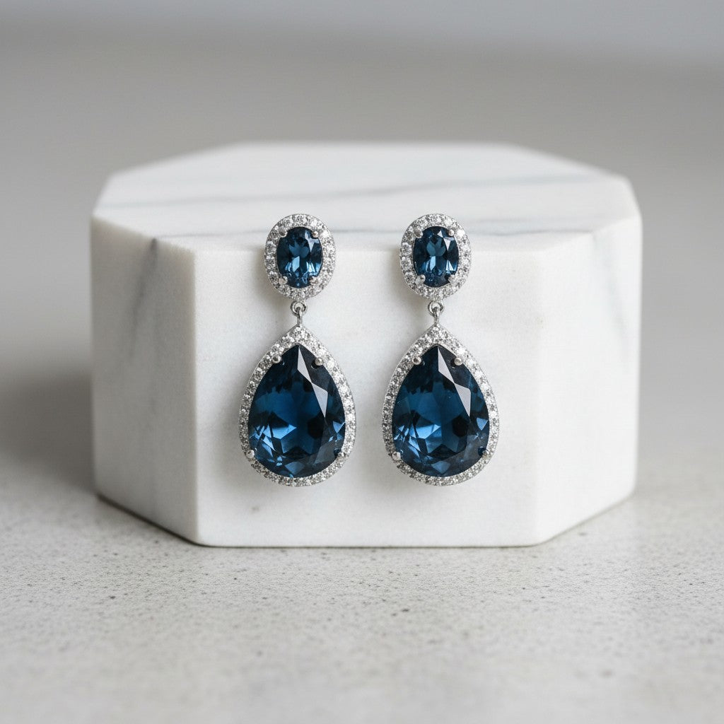 CUBIC ZIRCONIA COLLECTION - STARLET DROP EARRINGS - CZER963 BLUE