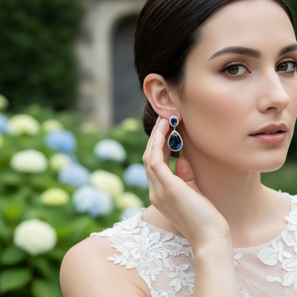 CUBIC ZIRCONIA COLLECTION - STARLET DROP EARRINGS - CZER963 BLUE