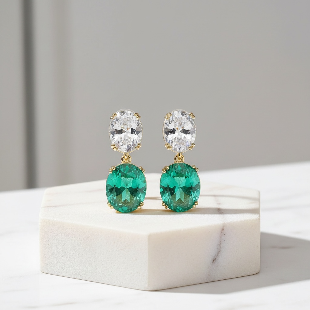 CUBIC ZIRCONIA COLLECTION - DAINTY CRYSTAL DROP EARRINGS -CZER916 GOLD
