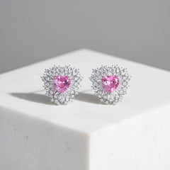 CUBIC ZIRCONIA COLLECTION - ENCHANTED PINK HEART EARRINGS - CZER964