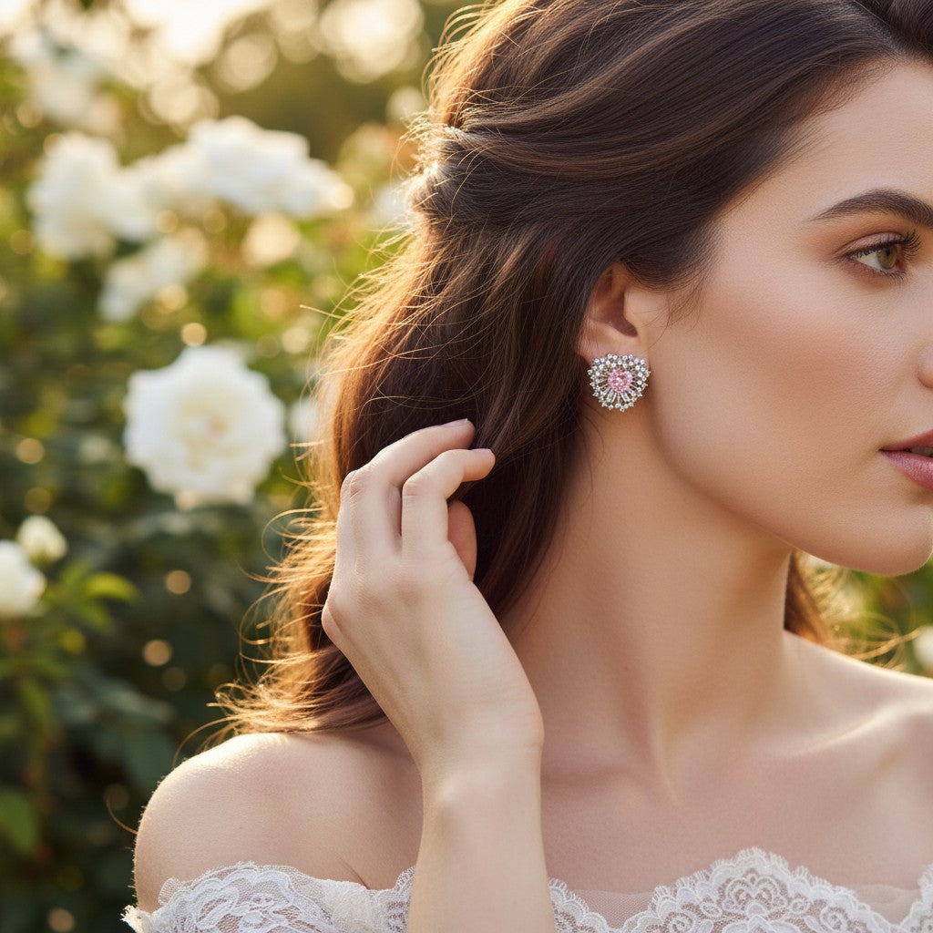 CUBIC ZIRCONIA COLLECTION - ENCHANTED PINK HEART EARRINGS - CZER964