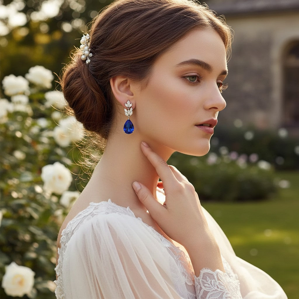 CUBIC ZIRCONIA COLLECTION - STARLET CHIC EARRINGS - CZER368 SAPPHIRE
