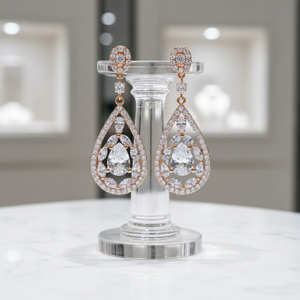CUBIC ZIRCONIA COLLECTION (ROSE GOLD)- EARRINGS - (ER309)