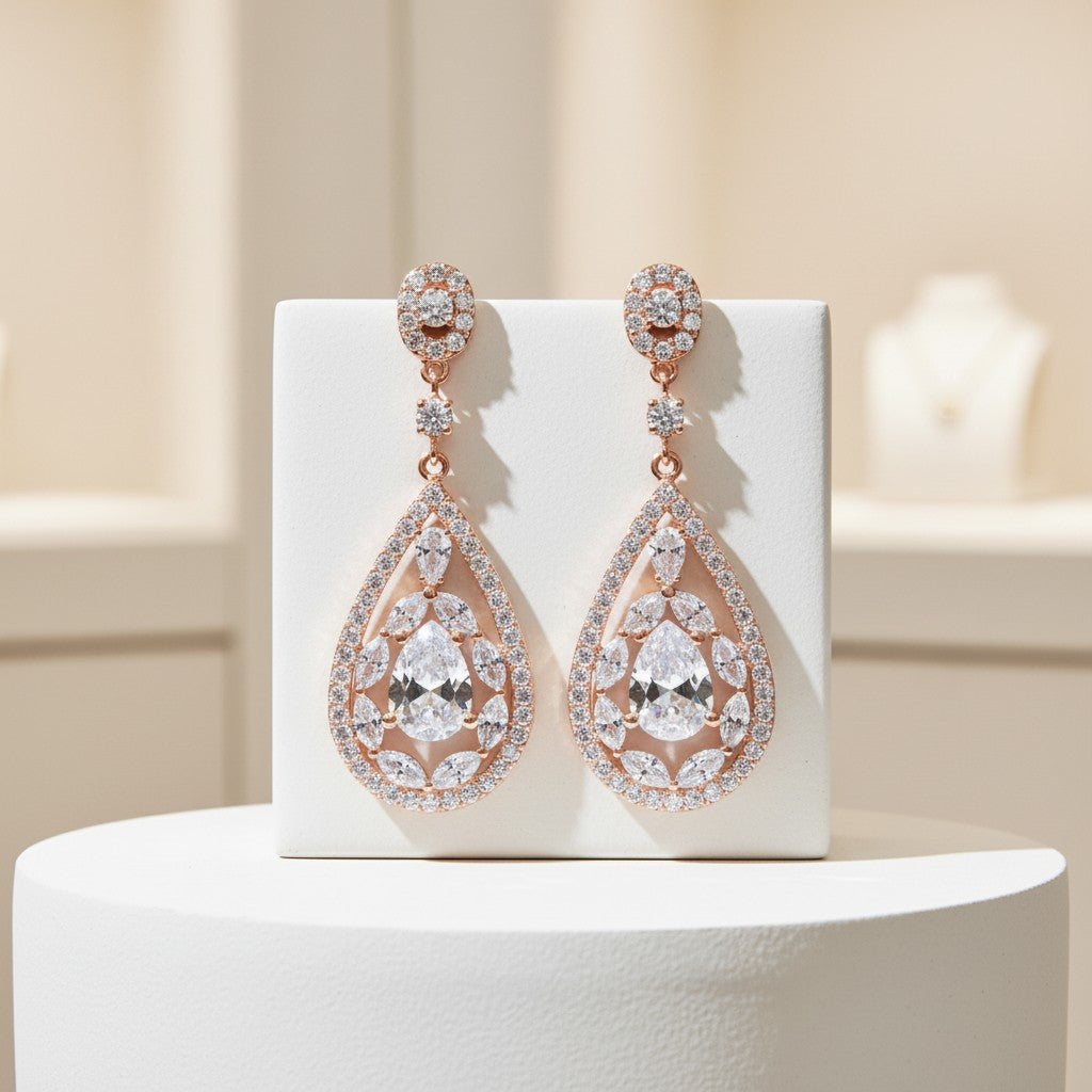 CUBIC ZIRCONIA COLLECTION (ROSE GOLD)- EARRINGS - (ER309)