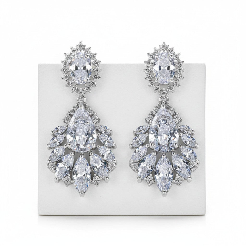CUBIC ZIRCONIA - STARLET GLAM EARRINGS - SILVER - (CZER480)