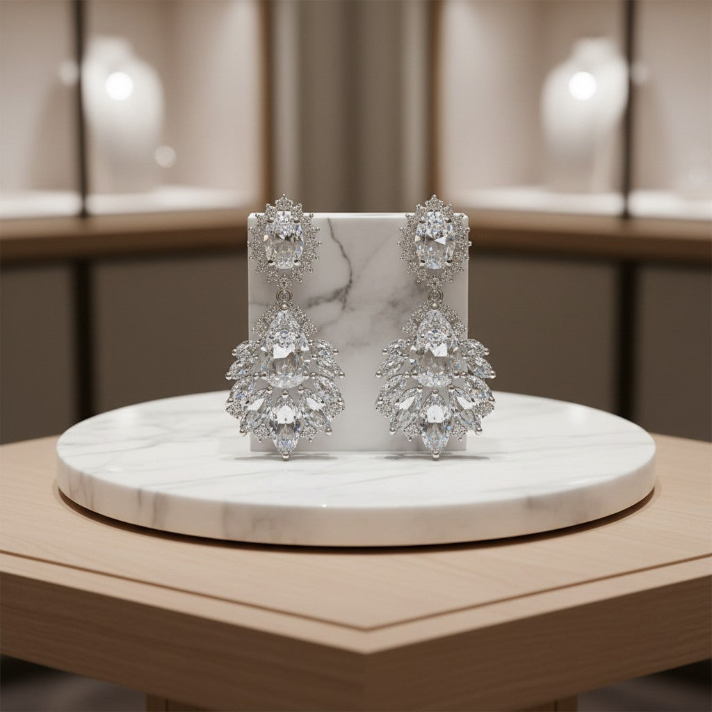 CUBIC ZIRCONIA - STARLET GLAM EARRINGS - SILVER - (CZER480)