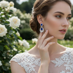 CUBIC ZIRCONIA - STARLET GLAM EARRINGS - SAPPHIRE - (CZER480)