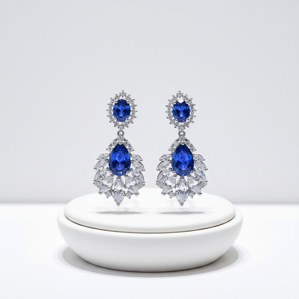 CUBIC ZIRCONIA - STARLET GLAM EARRINGS - SAPPHIRE - (CZER480)